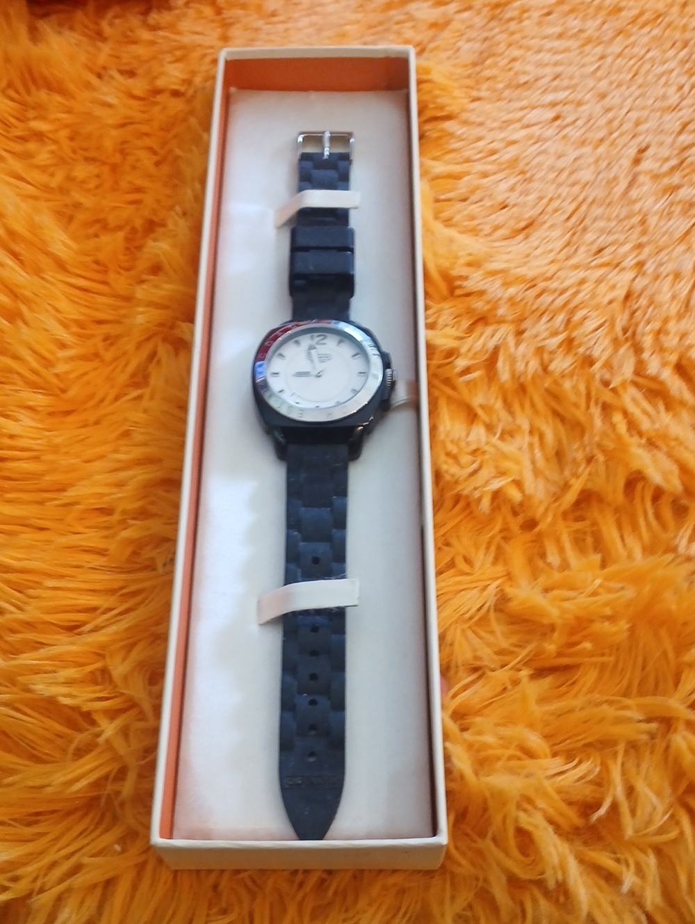 Coach Navy Blue Silicone Strap Watch with White Dial